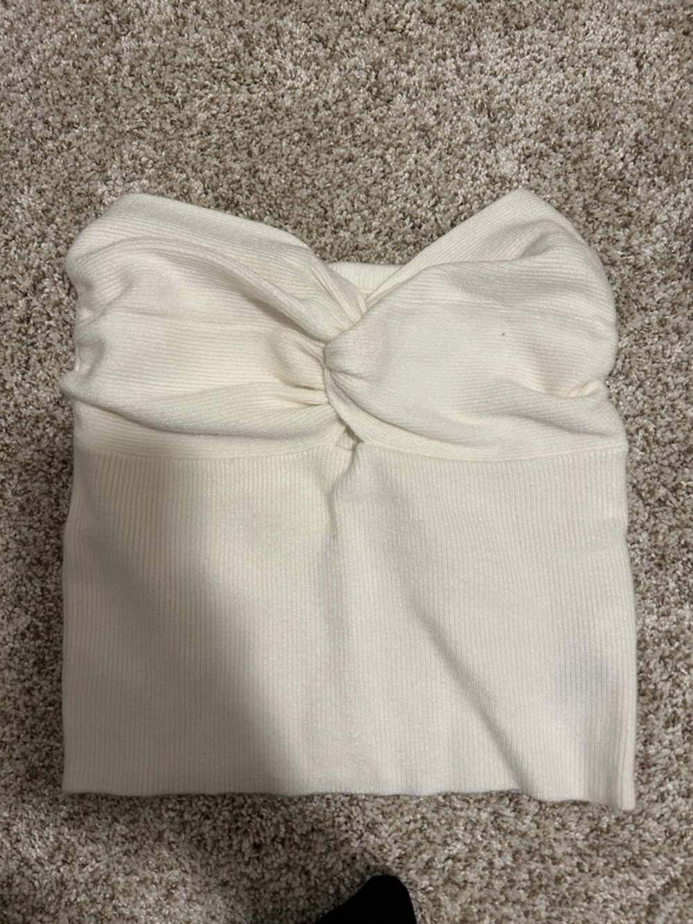 Cream Twist-Front Strapless Ribbed Tube Top